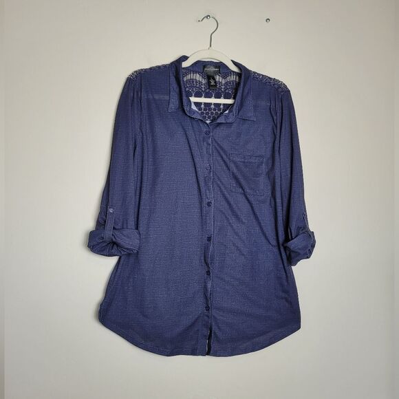 Karen Brooks Western Rodeo Button Front Shirt Women's Soft Dark Blue Large - Picture 3 of 10